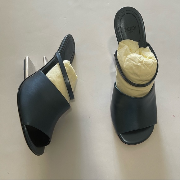 Fendi First Metallic F-Heel Mule Sandals - Picture 8 of 15